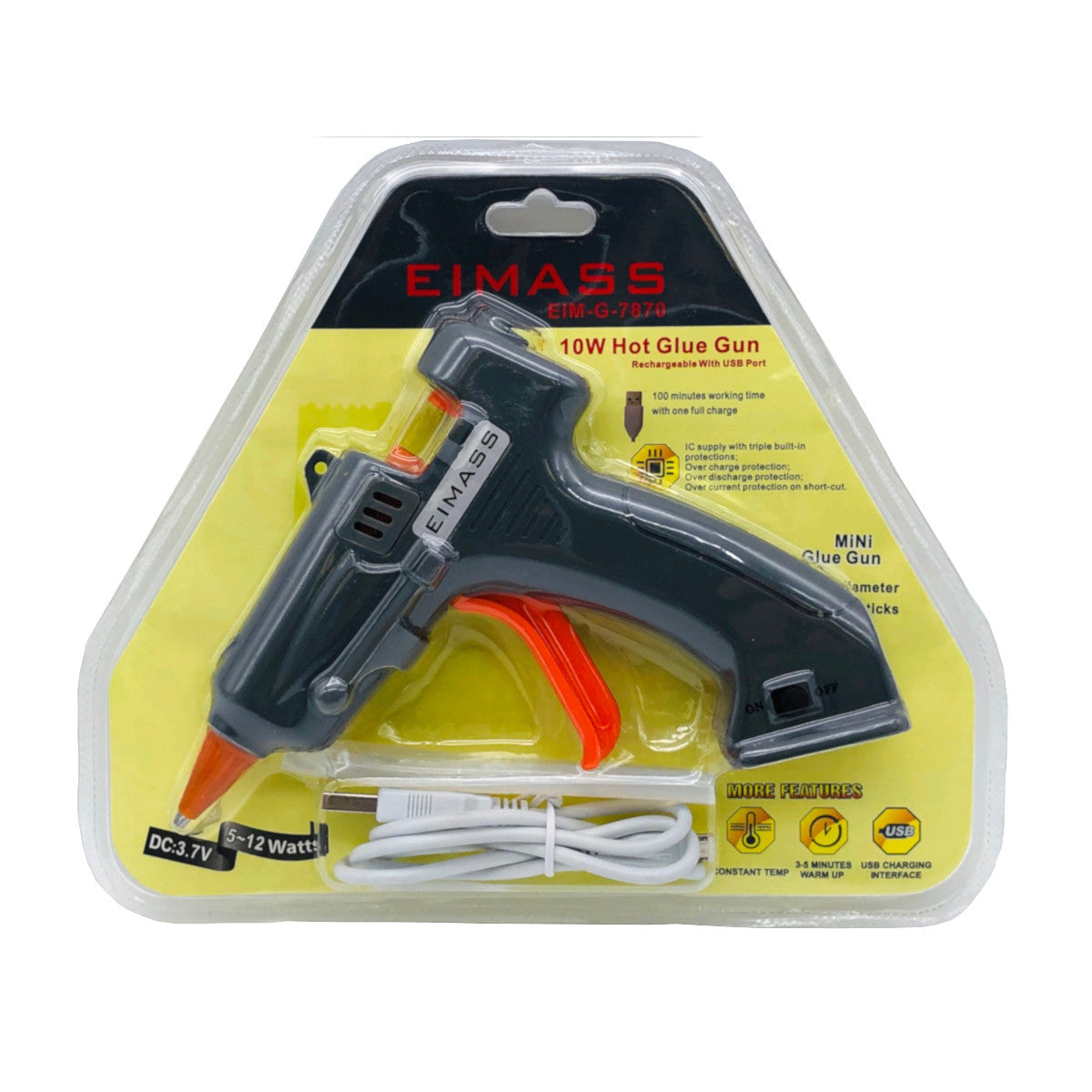 Cordless & Rechargable - 10W EIMASS® Mini Hot Glue Gun To Use With 7mm Diameter Glue Sticks